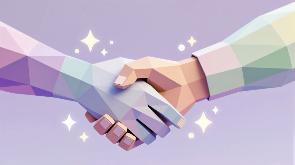 Illustration showing digital handshake symbolizing brand trust online