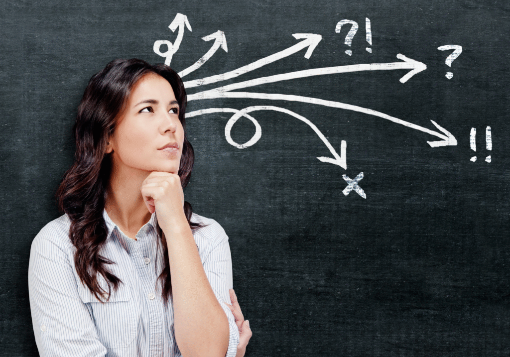Founder overwhelmed by multiple decision icons